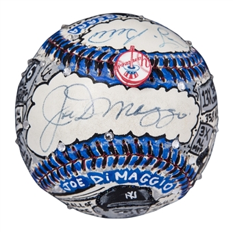 Joe DiMaggio & Yogi Berra Dual Signed Charles Fazzino Painted Baseball (JSA & Madden LOA)